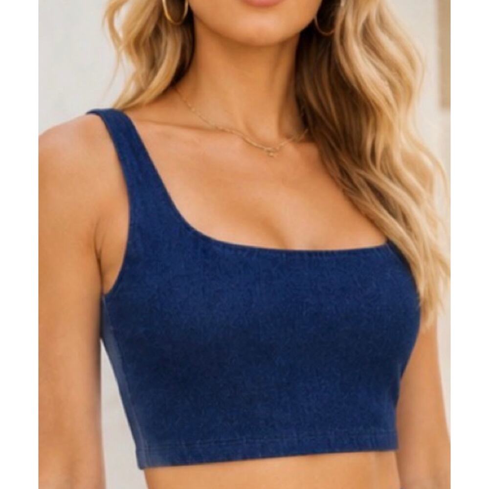 New Susana Monaco denim crop top skirt set sz S - Picture 2 of 7